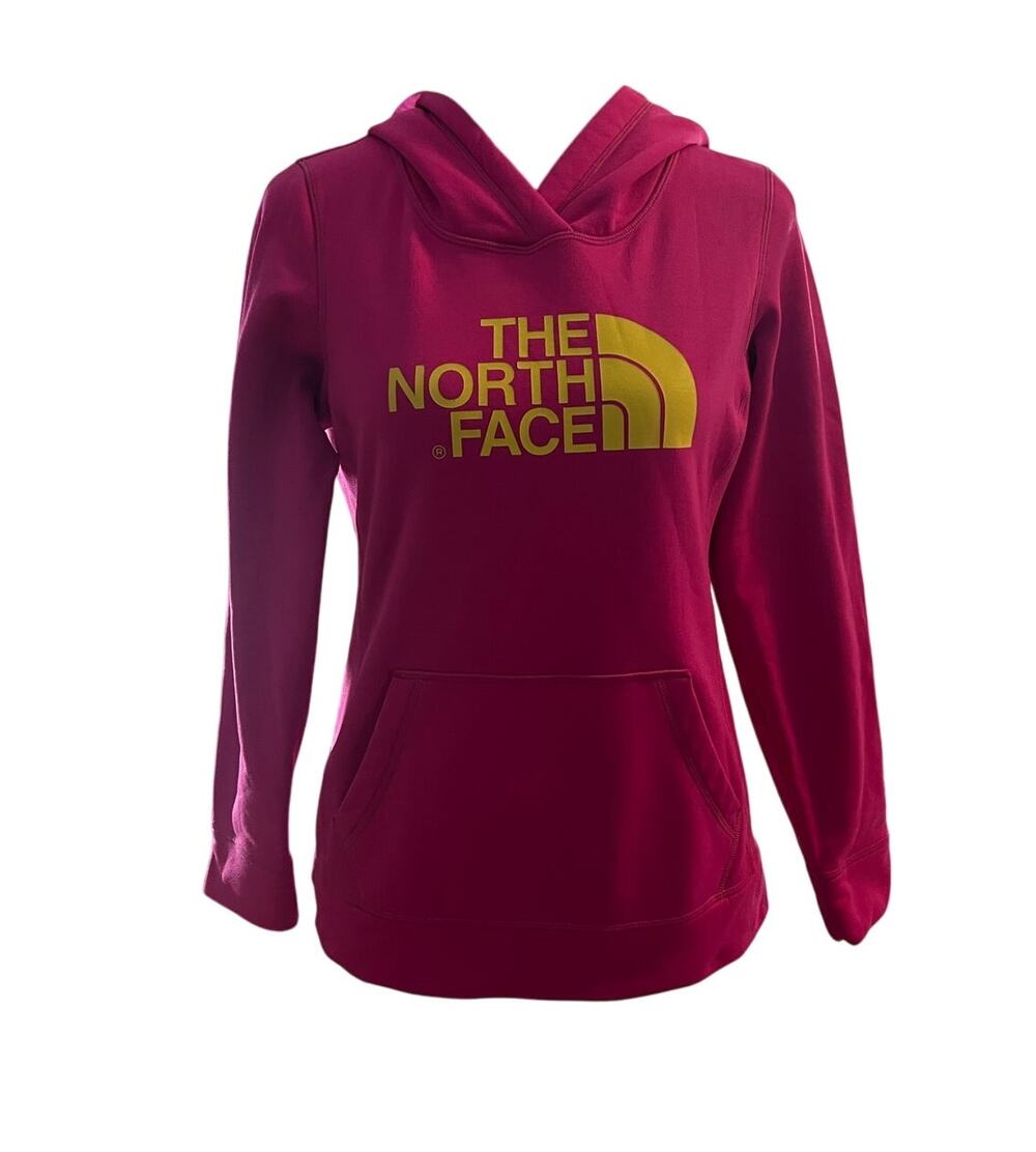 The North Face Women's Pink & Yellow Logo Hoodie Size S Drawstring